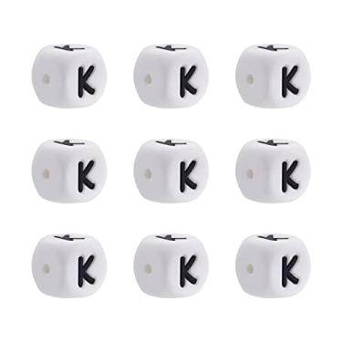 Imagem de Crafans 100 peças de contas de silicone de 12 mm brancas do alfabeto inglês letra K vogal espaçadora solta contas de dados de cubo inicial para fabricação de joias
