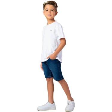 Imagem de Bermuda Jeans Escuro Menino Mania Kids com bolsos, Modelagem Tradicion