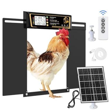 Imagem de Porta de galinheiro automática grande alimentada por energia solar, carga com painel solar de 7 W, porta de frango, porta elétrica de alumínio para aves domésticas com sensor de tempo e luz, controle