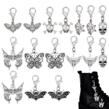 Imagem de PH PandaHall Pingentes de 8 estilos góticos de caveira gótica borboleta morcego com fecho lagosta para tênis, sapatos de lona, botas, Halloween, punk, joias