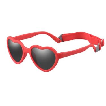 Imagem de JINHUIBBA Óculos de sol Baby Heart com alça flexível polarizado em formato de coração para bebês recém-nascidos de 0 a 24 meses, Vermelho, tamanho �nico