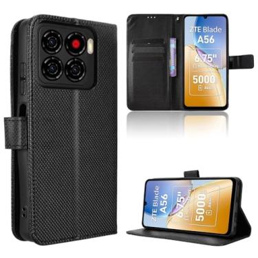 Imagem de Elubugod Capa de couro compatível com ZTE Blade A56 4G, capa flip de couro PU compatível com ZTE Blade A56 4G capa preta