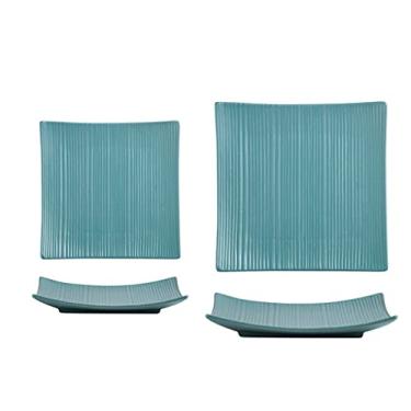 Imagem de Prato de serviço 2 peças pratos de jantar 20 cm pratos de sushi quadrados de cerâmica para salada bife macarrão e aperitivo pratos de servir restaurante, jantar familiar e pratos de festa (cor: verde