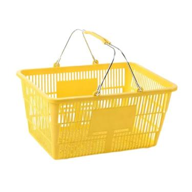 Imagem de ＫＬＫＣＭＳ Cesta de compras Cesta de compras de ferro resistente ergonômica versátil organizador de supermercado armazenamento para armário de alimentos porão, Amarelo