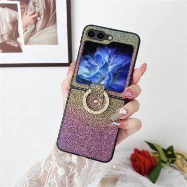Imagem de Capa com suporte de anel brilhante brilhante para Samsung Galaxy Z Flip 5 4 3 Flip5 ZFlip 3 4 5 5G Capa para PC gradiente de diamante, verde roxo, para Samsung Z Flip 3