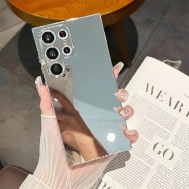 Imagem de Capa de maquiagem espelhada com revestimento para Samsung Galaxy S24 S23 Ultra S22 S21 Plus S20 Fe A54 A34 A52 A53 A25 A73 Capa rígida de cor sólida (para Samsung A14 5G/prata)