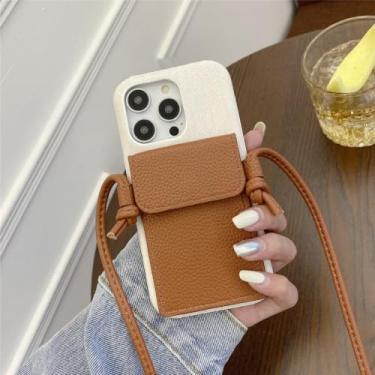Imagem de Carteira de cordão crossbody com porta-cartão capa de telefone para iPhone 13 12 Mini 15 14 11 Pro Max X XR XS Max 7 8 Plus Capa de couro, marrom, para iPhone 7Plus (8Plus)