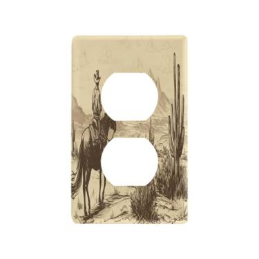 Imagem de Blueangle Placa de parede West Cow Boy Duplex Outlets, tamanho padrão, placas de cobertura de tomada elétrica de 1 gangue para decoração de quarto de escritório em casa, 4,53 x 2,76 polegadas (672)