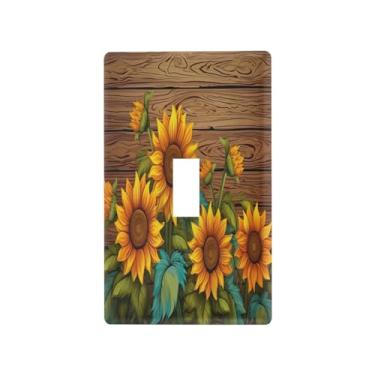 Imagem de Blueangle Capa para placa de parede para interruptor de luz - Girassóis em placa de madeira para interruptor de luz decorativa placa de parede, tamanho 1 - gangue 4,53 x 2,76 polegadas (379)