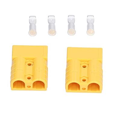 Imagem de Hyuduo 2 Unidades Conector de Bateria 50A Kit de Plugue de Chicote de Fio de Desconexão Rápida 6AWG 600V Com Contatos Banhados a Prata para Barcos, Caminhões, Empilhadeiras de Corrida (Amarelo)