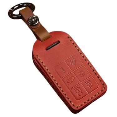 Imagem de Capa de couro para chave remota de carro, compatível com volvo xc60 v60 s60 xc70 v40, acessórios automotivos, proteção total(Red B)