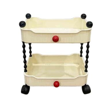 Imagem de Rack de carrinho de armazenamento móvel com rodas - organizador prático em camadas para cozinha, banheiro, sala de estar, escritório, varanda - design branco resistente (33 x 24 x 39 cm)