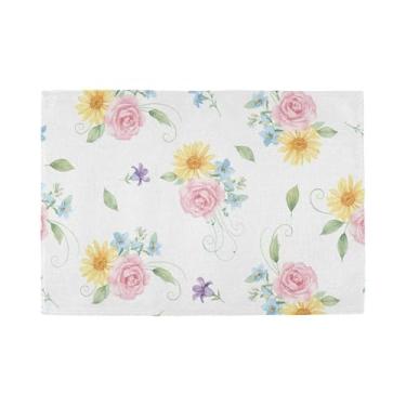 Imagem de Burbuja Conjunto de 6 jogos americanos de flores, tapetes de mesa laváveis antiderrapantes, resistentes ao calor, para cozinha, mesa de jantar, ambientes internos e externos