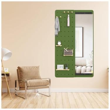 Imagem de Kit organizador modular de madeira com espelho, prateleiras de exibição montadas na parede para casa, escritório e estudo - solução de armazenamento verde elegante 40 x 120 cm