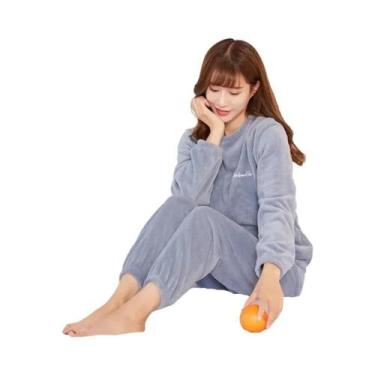Imagem de Conjunto De Pijama Feminino Em Veludo Coral Quente Para Outono E Inver