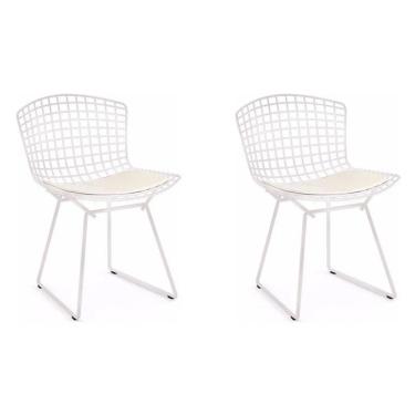 Imagem de Kit 2 Cadeiras Bertoia Branca Com Assento Branco