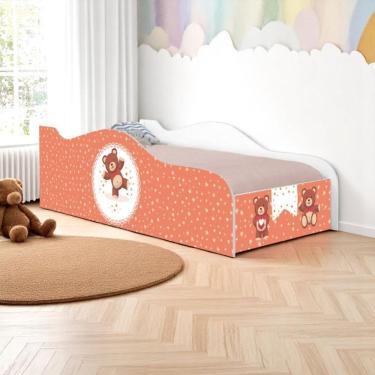 Imagem de Cama Infantil Ursinhos de Pelúcia com Grade de Proteção MDF Branco Mobili