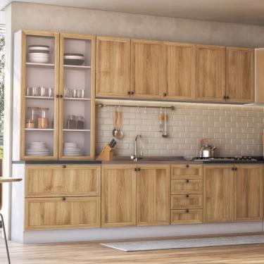 Imagem de Armário de Cozinha Completo Berlim 7 Peças Amadeirado com Módulos Individuais Ditália M...