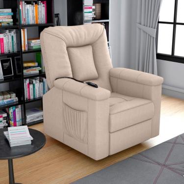Imagem de Poltrona do Papai Reclinável Elétrica Porshe com Sistema Motorizado Suede Bege Confortável Matrix