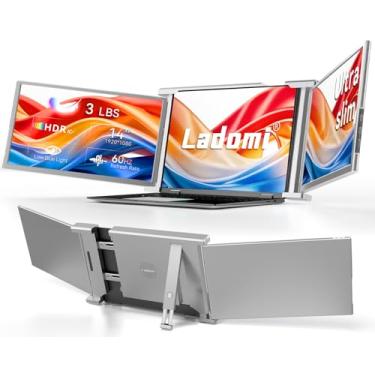 Imagem de Ladomi Extensor de tela triplo para laptop de 14 polegadas, monitor FHD 1080p IPS, Plug and Play, para laptops de 13,5 a 16,5 polegadas - cinza S1
