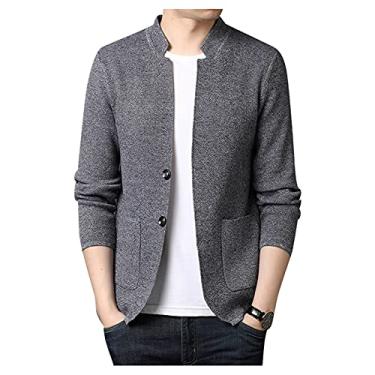 Imagem de Dawwoti Cardigã masculino de malha com gola falsa e frente aberta blazer casual slim fit outwear top, Cinza, 4G