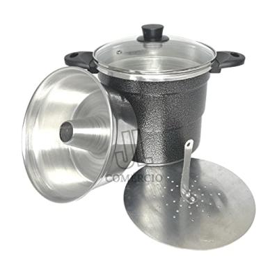 Imagem de Panela Multiuso 3 em 1 Cuscuzeiro Com Tampa de Vidro Faz Pudim Cuscuz Alimentos a Vapor