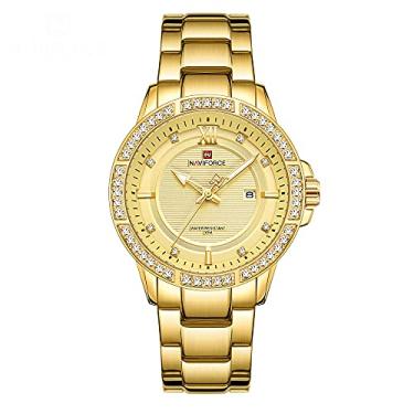 Imagem de Relógio masculino clássico de diamante NAVIFORCE de aço inoxidável, à prova d'água, quartzo, calendário, diamante, relógio de pulso, NF9187-GG, M