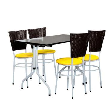 Imagem de Conjunto Mesa Branca 70X120 Laumar Com 4 Cadeiras Café