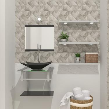 Imagem de Gabinete de Vidro 45cm com Cuba Retangular Preto