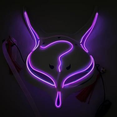Imagem de Wetufin - Halloween Fox Purge Mask Led Light Up Mask Scary Mask Glow Mask EL Wire LED Mask for Festival Party Gifts Couple Mask, Purge Mask for Kids Man Woman Adult, Purpler
