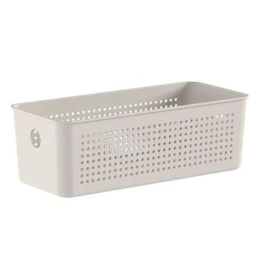 Imagem de Cesto Organizador 27x12x9cm Flow Bege Caixa Organizadora 3L Lavanderia Banheiro