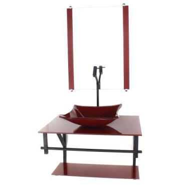 Imagem de Gabinete Vidro Banheiro 60Cm Ap Cuba Quadrada Vermelho - Cubas E Gabin