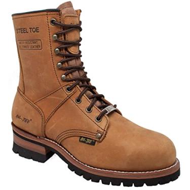 Imagem de Ad Tec Botas de trabalho masculinas de couro com bico de aço Super Logger de 23 cm | Sola resistente a óleo, Marrom, 39