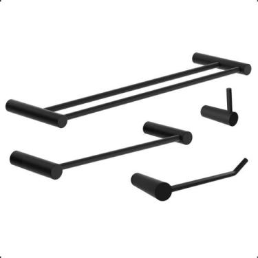 Imagem de Kit Acessórios de Banheiro Duplo Modelo Orion Preto Fosco Grego Metal