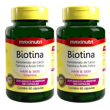 Imagem de Kit 2 Biotina Pantotenato de Cálcio Tiamina e Ácido Fólico Manutenção Cabelo e Pele 60 Cápsulas Maxigold