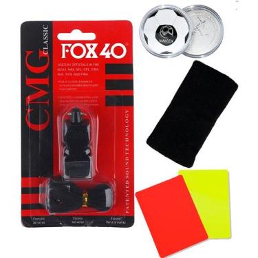 Imagem de Kit Juiz Futebol Apito Fox 40 + Munhequeira + Moeda e Cartão 