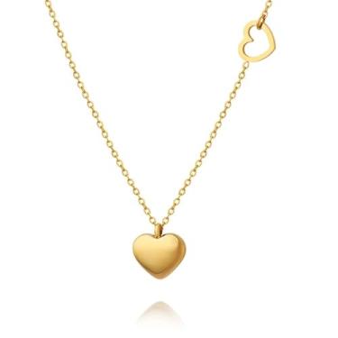 Imagem de SWEET DIARY Colar com pingente de coração banhado a ouro 18K - joia feminina, colar feminino, perfeito para aniversário, dia das mães, aniversário - o presente perfeito para namorada, esposa e meninas, Banhado a ouro, Sem Pedra Preciosa