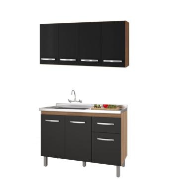Imagem de Armário de Cozinha Suspenso Mara Com Balcão De Pia Anita 120m Sem Tampo - Savana/Preto Móblis