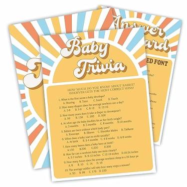 Imagem de Conjunto de jogos de curiosidades para bebês - Atividades de festa de chá de bebê com tema retrô do sol - Kit de jogo de chá de bebê com tema Pop Sun, revelação de gênero, lembrancinha e suprimentos