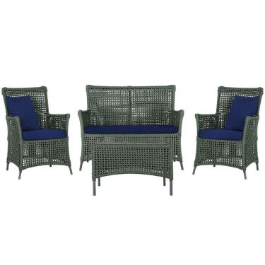 Imagem de Jogo Sofá 2 Poltronas E Mesa Igapó Preta E10 Trama Original Verde