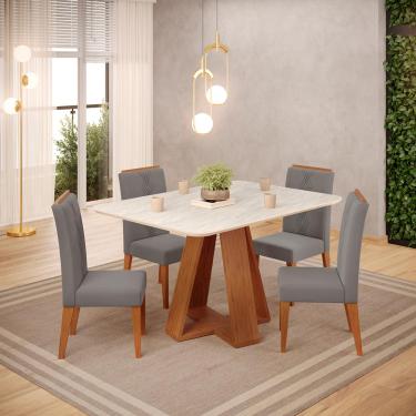 Imagem de Conjunto Sala de Jantar 4 Cadeiras Tampo Sem Vidro DJ Móveis Kiara Freijó Quartzo Yasmin Veludo Lunar