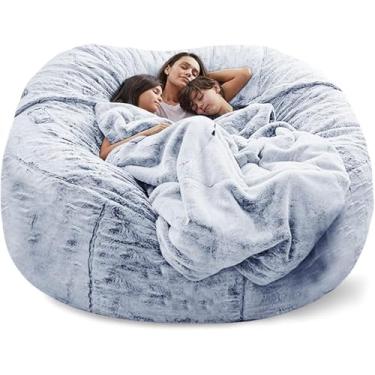 Imagem de Capa De Cadeira De Saco De Feijão Capa De Sofá De Saco De Feijão Gigante Macio E Confortável Saco De Feijão De Pele Fofa Capa De Sofá De Cama Sofá Preguiçoso Ca, Snow Blue, King
