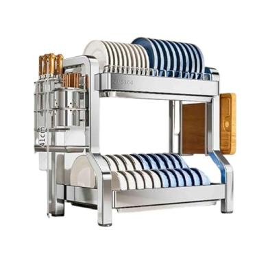 Imagem de JUSHZ Escorredor de louça escorredor de pratos removível para talheres cesta de corte de aço inoxidável com bandeja coletora (prata, 40 x 26 x 41 cm)