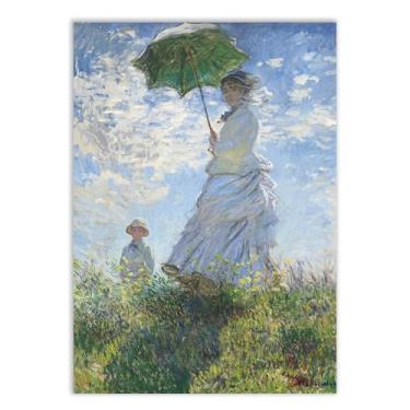 Imagem de Placa Decorativa Pintura Mulher Com Sombrinha O Passeio Claude Monet Decoração Poster Quarto Sala