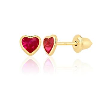 Imagem de Brinco Coração Ouro 18k 750 Pedra Zircônia 3mm Solitário Par - Gift Pl