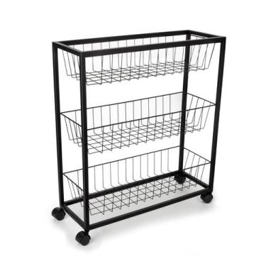 Imagem de Carrinho 3 Andares Com Rodinhas Frame Preto Multiuso Forma