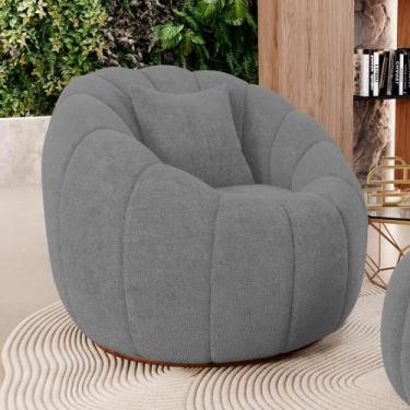Imagem de Poltrona Decorativa Estilo Concha Abóbora Shell Fixa Bouclê Cinza Escu