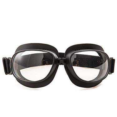 Imagem de evomosa Óculos de Motocicleta Vintage Pilot Óculos Retro Motocross Óculos Esportivos para Meio Capacete (Armação Preta Lente Transparente)