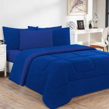 Imagem de Kit Edredom Malha 100% Algodão Gran Moratta 3 Peças Queen - Azul Royal