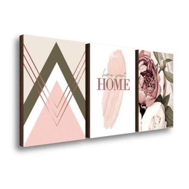 Imagem de Kit 3 Quadros Decorativos Home Peônia Rose 40x60cm - MeuRodapé